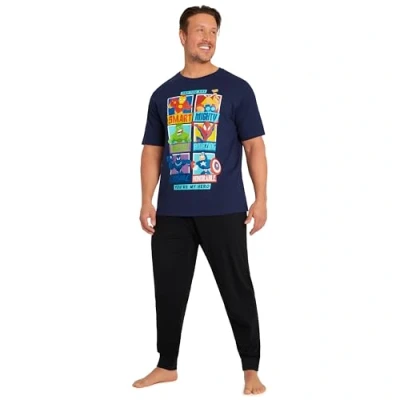 Image of Marvel Mens Pyjamas Set, Comfy Cotton Loungewear Dad Gifts (Blue/Black, XL)