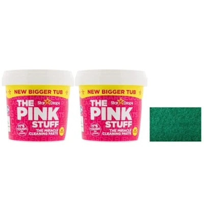Image of 2X Pink Stuff MultiPurpose Cleaning Paste New Bigger Tub (2X 850 G) Non hazardous Household Cleaner with Scouring Pad