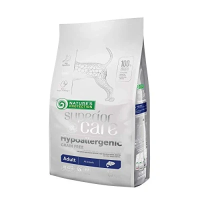 Image of Nature&#039;s Protection Superior Care Hypoallergenic Dry Dog Food, Grain Free Adult Kibble, with Salmon, High Protein for Sensitive Stomach, Skin Irritation, Tear Stain Prevention, 1.5kg. All breeds