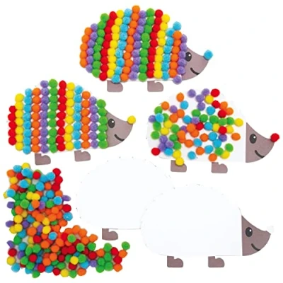 Image of Baker Ross AX167 Autumn Hedgehog Pom Picture Kits Pack of 5, Kids Arts and Crafts for This Fall, Great School, Home, Group or Individual Crafting Activities