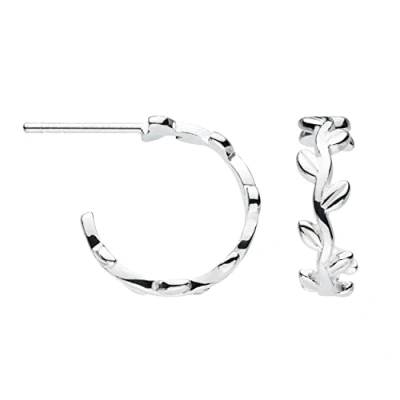 Image of Dew Sterling Silver Leaf Vine Stud Hoop Earrings, 16mm