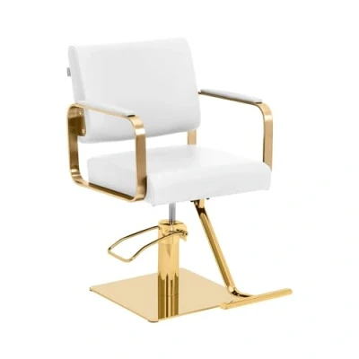 Image of Salon chair with Footrest 50 66 cm 200 kg white/gold Barber