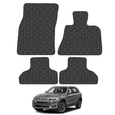 Image of Rubber Car Mats Compatible with BMW X5 F15 (2013 2020) Tailored Fit Floor Set Accessory Black Custom 4 Pieces Clips Anti Slip Backing, Heavy Duty &amp; Waterproof