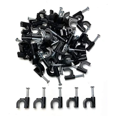 Image of TR Cable® Pack of 50 Round Black Cable Clips with Strong Nails Durable &amp; Versatile Ideal for Indoor/Outdoor Management, 8mm