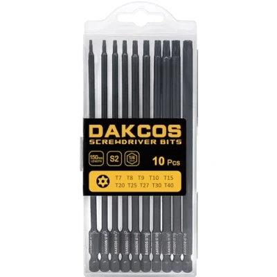 Image of DAKCOS 10 Piece Tamper Proof Torx Bit Set, Premium S2 Alloy Steel Security Star Bits,150mm Long T7 T40