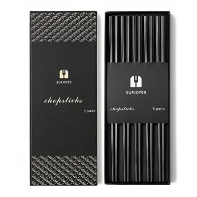 Image of SUPJOYES Fiberglass Chopsticks Reusable, 5 Pairs Reusable Black Plastic Japanese, Dishwasher Safe chop Sticks