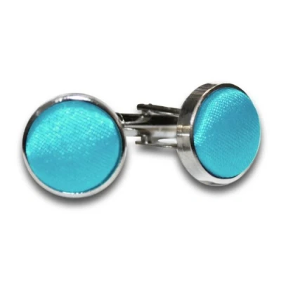 Image of DQT Men Plain Satin Fabric Inlay Wedding Cufflinks Robins Egg Blue