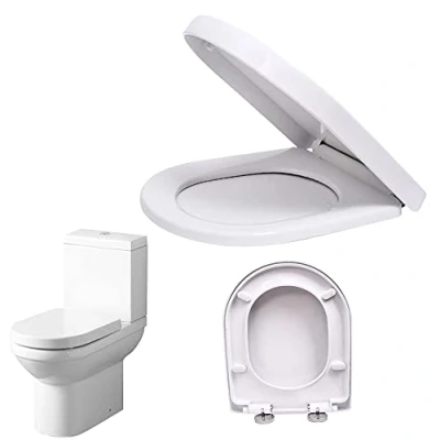 Image of D Shape White Toilet Seat, Modern Anti Bacterial WC Lid with Quick Release, Soft Close Adjustable Hinge Seat Cover for Bathroom, Easy Install Top Fix