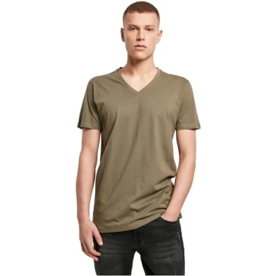 Image of Build Your Brand Men&#039;s Light T Shirt V Neck, Olive, L