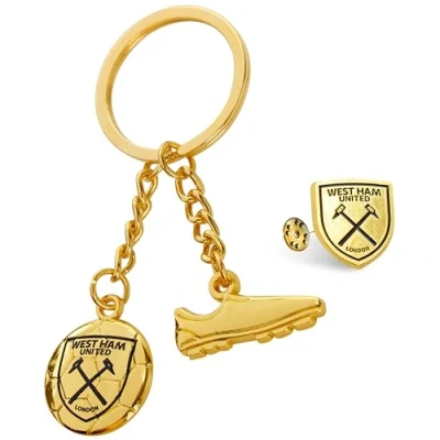 Image of West Ham United F.C. Keyring and Pin Badge Gift Set, Supporters Gear Gifts