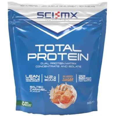 Image of SCI MX Total Protein Dual Concentrate &amp; Isolate Powder Lean Muscle Development Salted Caramel No Added Sugar 4.2g BCAAs + 22g per Serving 900g