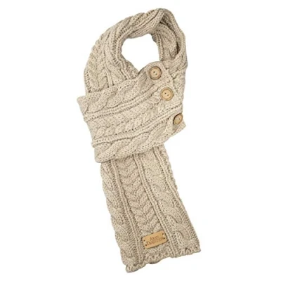 Image of Aran Traditions Cable Knit Wrap Button Scarf (Oatmeal)
