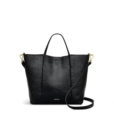 Image of RADLEY London Henrietta Place Medium Open Top Tote Bag for Women, in Black Soft Grained Leather with Grab Handles