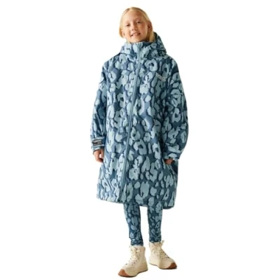 Image of Regatta Kids Spirit Of Adventure Changing Robe Storm Blue/Leopard Print 9 13 Yrs