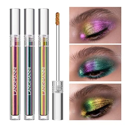 Image of 3 Pcs Liquid Chameleon Eyeshadow Makeup Set,Metallic Changing Long lasting Holographic Glitter Multichrome Eyeshadows (#A)