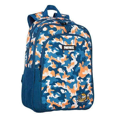 Image of FORTNITE School Blue Camo Bag Double Compartment and Front Pocket Trolley Adaptable Lined Interior Padded Back Shoulder Straps 42 x 32 20 cm Toybags