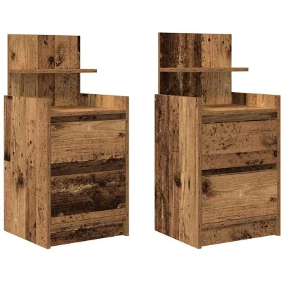 Image of vidaXL Bedside Cabinets with 2 Drawers pcs Old Wood 38x34x80 cm