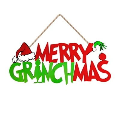 Image of Grinch Christmas Decorations Merry Grinchmas Wooden Door Hanging Sign for Outdoor Indoor Wall Tree Ornaments Xmas Holiday Party Supplies