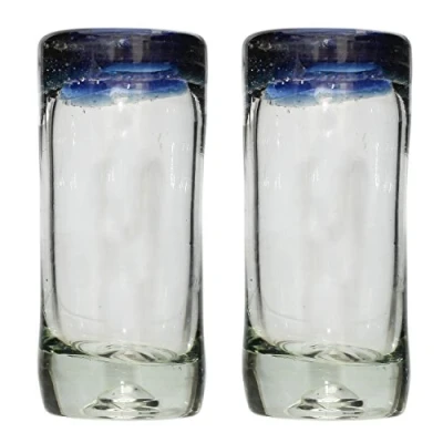 Image of Tumia LAC Handmade Tequila/Shot Glass Blue Rim set of 2