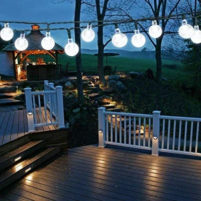 Image of iihome 50ft 90 LED Solar Powered Outdoor String Lights Garden Crystal Ball Chrismas Globe Decorative Lighting for Garden, Patio, Yard, Home, ChrismasTree, Parties,White
