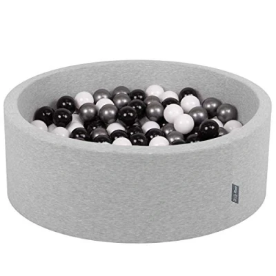 Image of KiddyMoon 90X30cm/200 Balls ∅ 7Cm / 2.75In Baby Foam Ball Pit Made In EU, Light Grey:White/Black/Silver