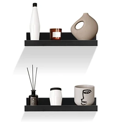 Image of GEEZY Set of 2 Floating Wall Shelves Picture Ledge Display Racks Book Hanging Shelf (Black, 30 x 10 5 cm)