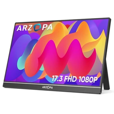 Image of ARZOPA 17.3 Inch Big Portable Monitor, 1920x1080 FHD HDR IPS Kickstand Monitor for Laptop, HDMI USB C External Second Screen PC/Mac/PS3/4/5/Xbox (A1M)