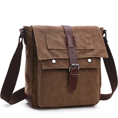 Image of LOSMILE Shoulder Bag, Men&#039;s Messenger Bags, Vintage Military Canvas Bag for Work Travel and School.(Coffee)