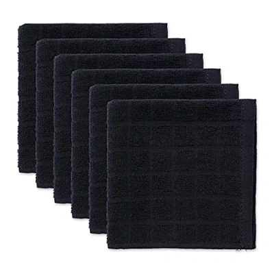 Image of DII Solid Windowpane Dishcloth Set, Cotton, Black, 12x12