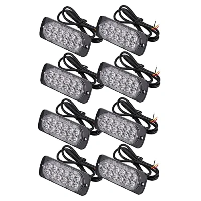 Image of Emergency Strobe Lights for Trucks, Maso Amber Recovery Car 12 LEDs Lighting Bar Orange Grill Breakdown Flashing 12/24V Pack of 8
