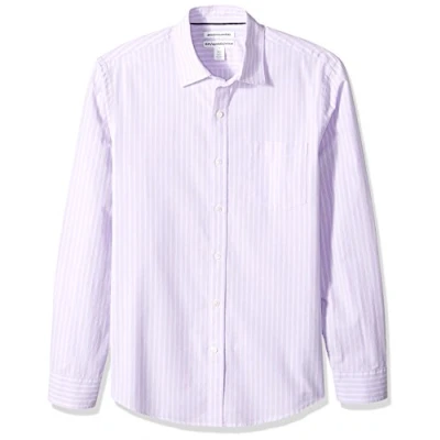 Image of Amazon Essentials Men&#039;s Slim Fit Long Sleeve Poplin Shirt, Lavender White Double Stripe, XL