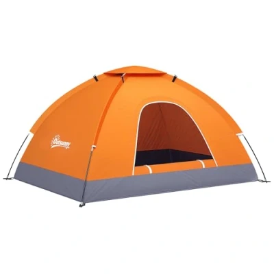 Image of Outsunny 2 Person Camping Tent, Dome Tent with Zipped Doors, Storage Pocket, Portable Handy Bag, Orange