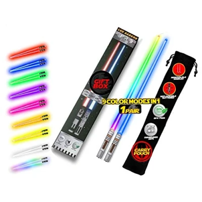 Image of Lightsaber Chopsticks Light UP Star Wars LED Glowing Saber Chop Sticks Reusable Sushi Lightup Sabers Removable Handle Dishwasher Safe 8 Color Modes 1 Pair