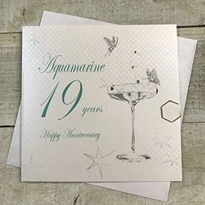 Image of White Cotton Cards BD119C &quot;Happy Anniversary 19 Years Aquamarine&quot; Handmade Card,