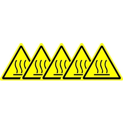 Image of ISO Safety Label Sign International Warning Hot Surface Symbol Self Adhesive Sticker 50mm Diameter (Pack of 5 Stickers)