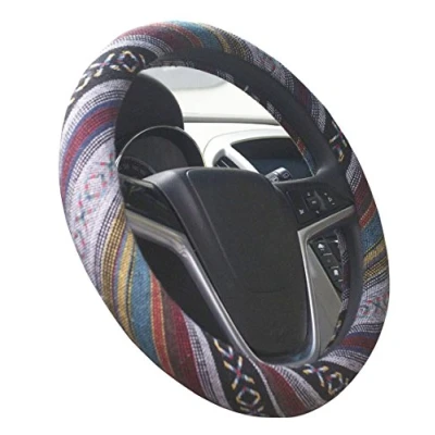 Image of Mayco Bell 2018 Ethnic Style Coarse Flax Cloth Automotive Steering Wheel Cover Anti Slip and Sweat Absorption Auto Car Wrap (E)