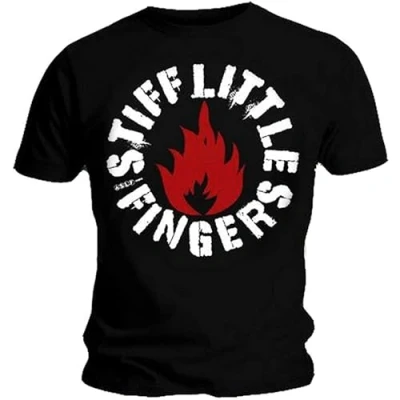 Image of MINIOEM Mens Black T Shirt Stiff Little Fingers Punk Round Logo Fashion Cotton Cause Loose Shirts 3XL