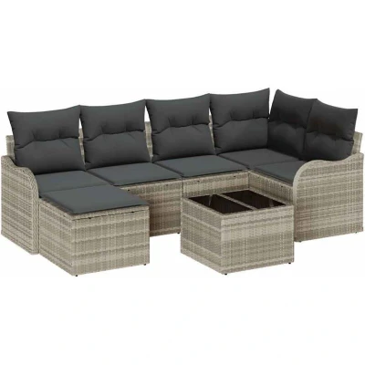 Image of vidaXL 7 Piece Garden Sofa Set with Cushions Grey Poly Rattan
