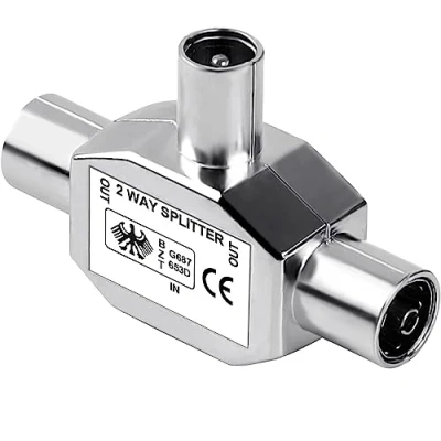 Image of Pencilupnose TV Aerial Coax Splitter, Coaxial Metal Housing, 2 Way 1 Male to Female Adapter Connector Joiner