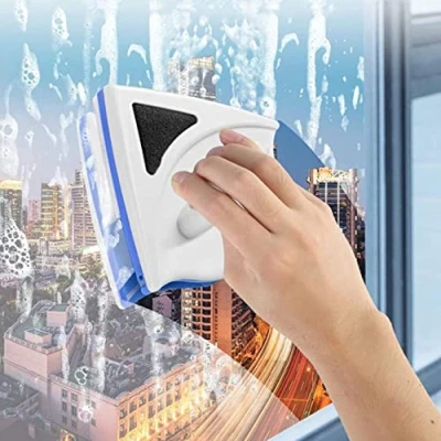 Image of SUQ Double Sided Magnetic Window Cleaner, Side Cleaning Tools with Anti Fall Rope for High Height and Glass Car Windows (Blue)