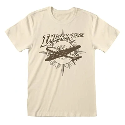Image of Heroes Inc Indiana Jones &#039;Plane and Compass&#039; (Natural) T Shirt (as8, Alpha, l, Regular, Regular) Off White