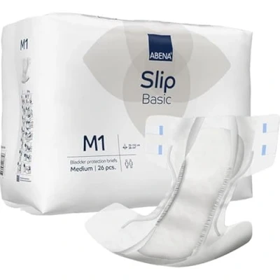 Image of ABENA Slip Basic M1 Pack of 26 Incontinence Pads Women &amp; Men with an Absorbency 1800ML Fast Absorbing Adult Nappies a Odour Control System. Hip Size 70 110cm.