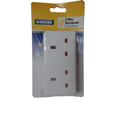 Image of STATUS European Travel Adapter 2 Way UK &amp; EU Plug White Adaptor SEURO2WAYAB112