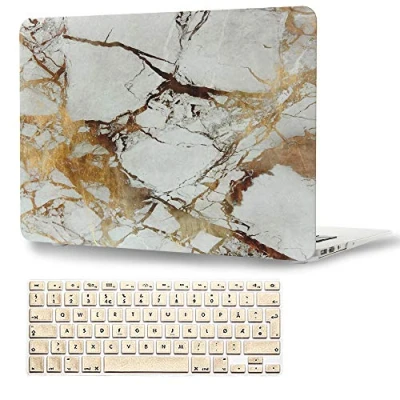 Image of FINDING Case For MacBook Air 11.6&quot; A1370 / A1465，BUNDLE 2 In 1 11 inch,Rubberized Matte Plastic Hard Shell With UK/EU layout Silicone Keyboard Cover (Golden marble)