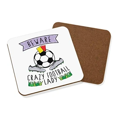 Image of Beware Crazy Football Lady Coaster Drinks Mat