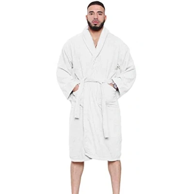 Image of True Face Bath Robe Unisex Luxury Egyptian Cotton Towelling Dressing Gown High Absorbant Soft Towel Silver Grey Shawl Size XL White