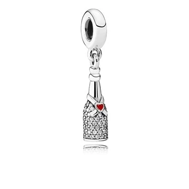 Image of Pandora Passions Sparkling wine silver dangle with clear cubic zirconia and red enamel