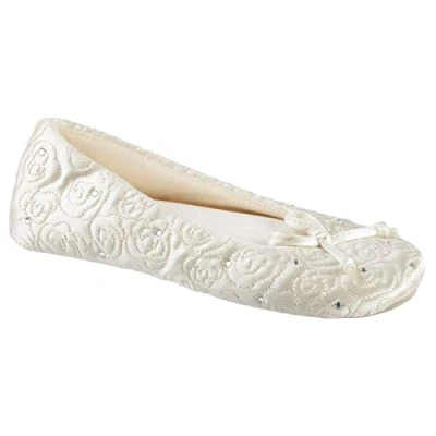 Image of isotoner Women&#039;s Ballerina Slippers with Terry Lined and Rose Quilt Ballet Flat, Ivory, 4.5/5.5 UK