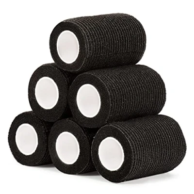 Image of Cohesive Bandage Wrap 7.5cm, Self Adherent Vet Adhesive Tape for Wrist &amp; Ankle Sprain Swelling Breathable Elastic Pet Tattoo Grip Cover Black (6 Roll)