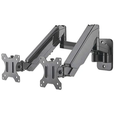 Image of Manhattan TV &amp; Monitor Mount, Wall, Full Motion (Gas Spring), 2 screens, Screen Sizes: 17 32&quot;, Black, Dual Screen, VESA 75x75 to 100x100mm, Max 8kg (each),Tilt Swivel with 3 Pivots,Lifetime Warranty